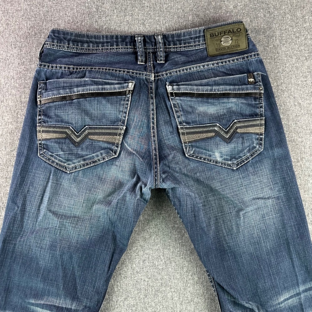 Buffalo Jeans Mens 31 Six Slim Straight Blue Faded Whiskered David Bitton - Picture 6 of 11